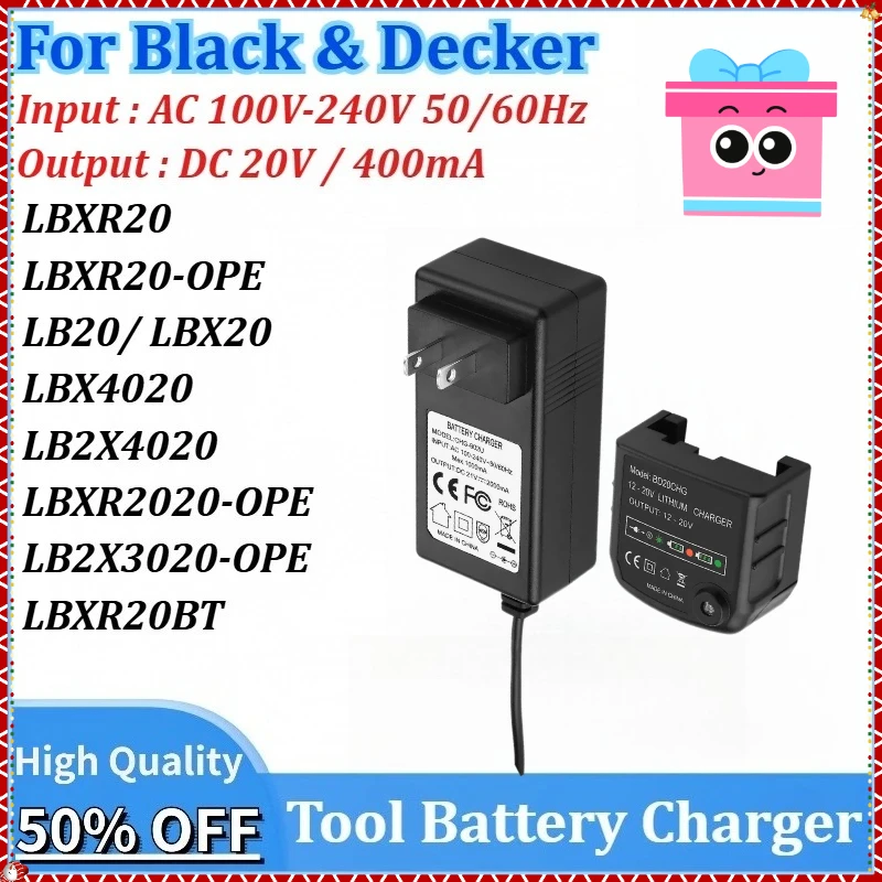 

Electric Drill Screwdriver Tool Battery Charger for Black & Decker 10.8V 14.4V 20V LBXR20 LBX4020 LBXR20 LB20 LBX20 +US/EU Plug