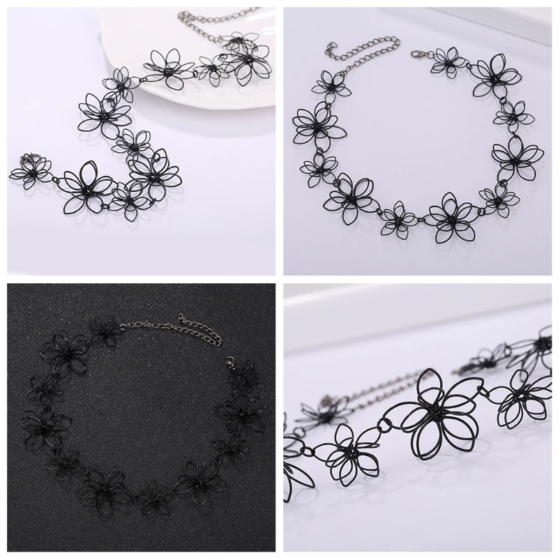 14''Classy Floral Black Clavicle Chain 36CM Black Flower Charm Short Choker Surprise Gift for Girlfriend Women Girls