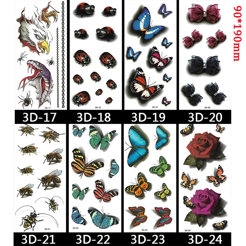 3D Waterproof Tattoo Stickers Color Semi Permanent Tattoosemi Temporary Tattoos For Women Feet Butterfly Flowers Animals