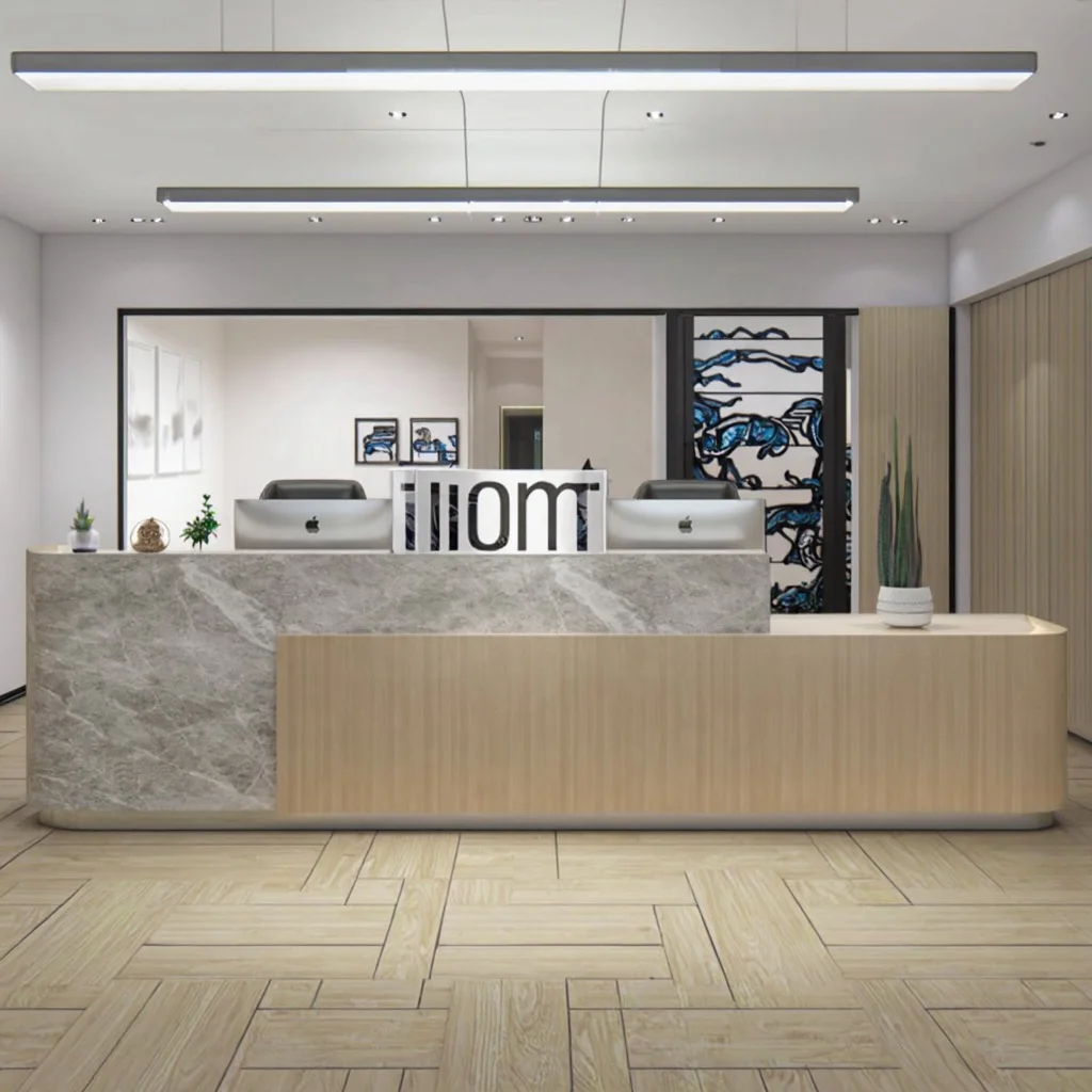 Modern Simple Imitation Marble Reception Desk Minimalist Metal Front Desk For Hotel Company Services Hospital Supermarket