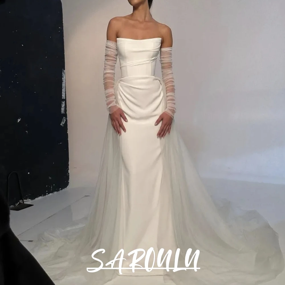 

Elegant Strapless Wedding Dress, Dreamy Tulle Train Customized Bridal Gown, Simple Zipper Back Women Wear, New Arrival