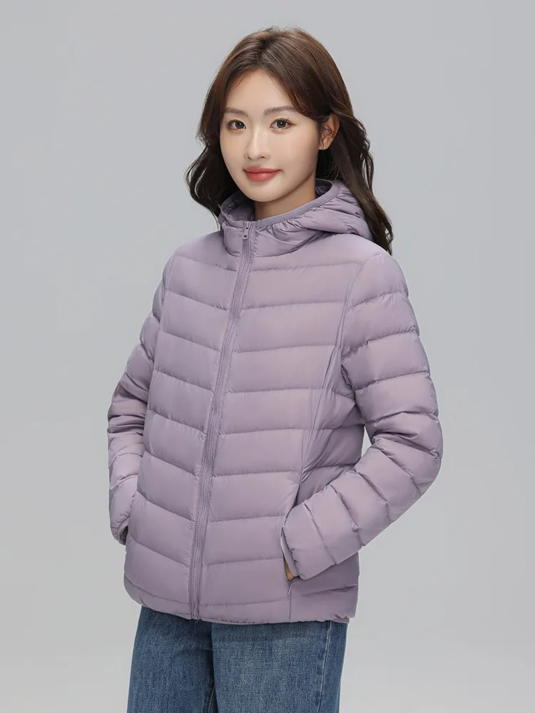 Lightweight Packable Hooded Down Jacket Women Autumn Winter 90% Down Fill Base Layer Jacket Female Solid Color Casual Down Coats