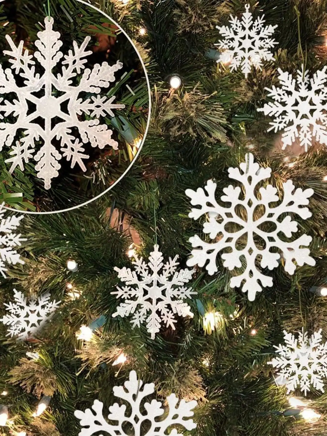 36 pieces of snowflake-christmas tree snowflake ornaments, plastic sparkle snowflake ornaments, winter wonderland decorations