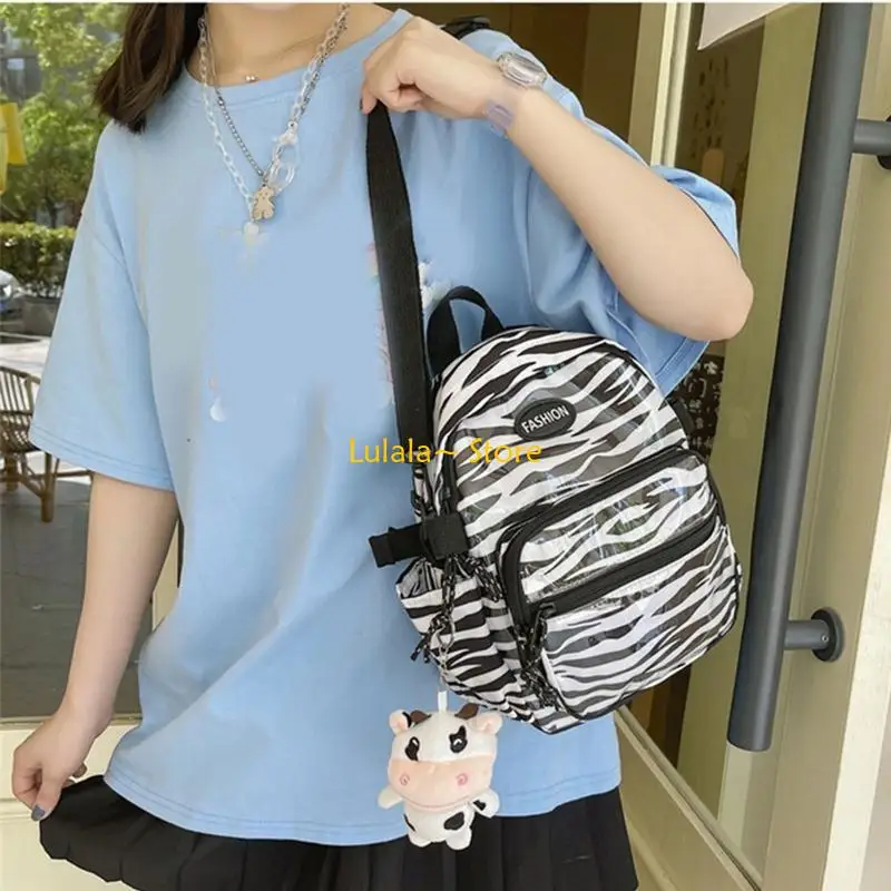 

Y4QA Cow Backpack with Pendants Small Casual Daypack Shopping Travel Bag Shoulder Bags Rucksack