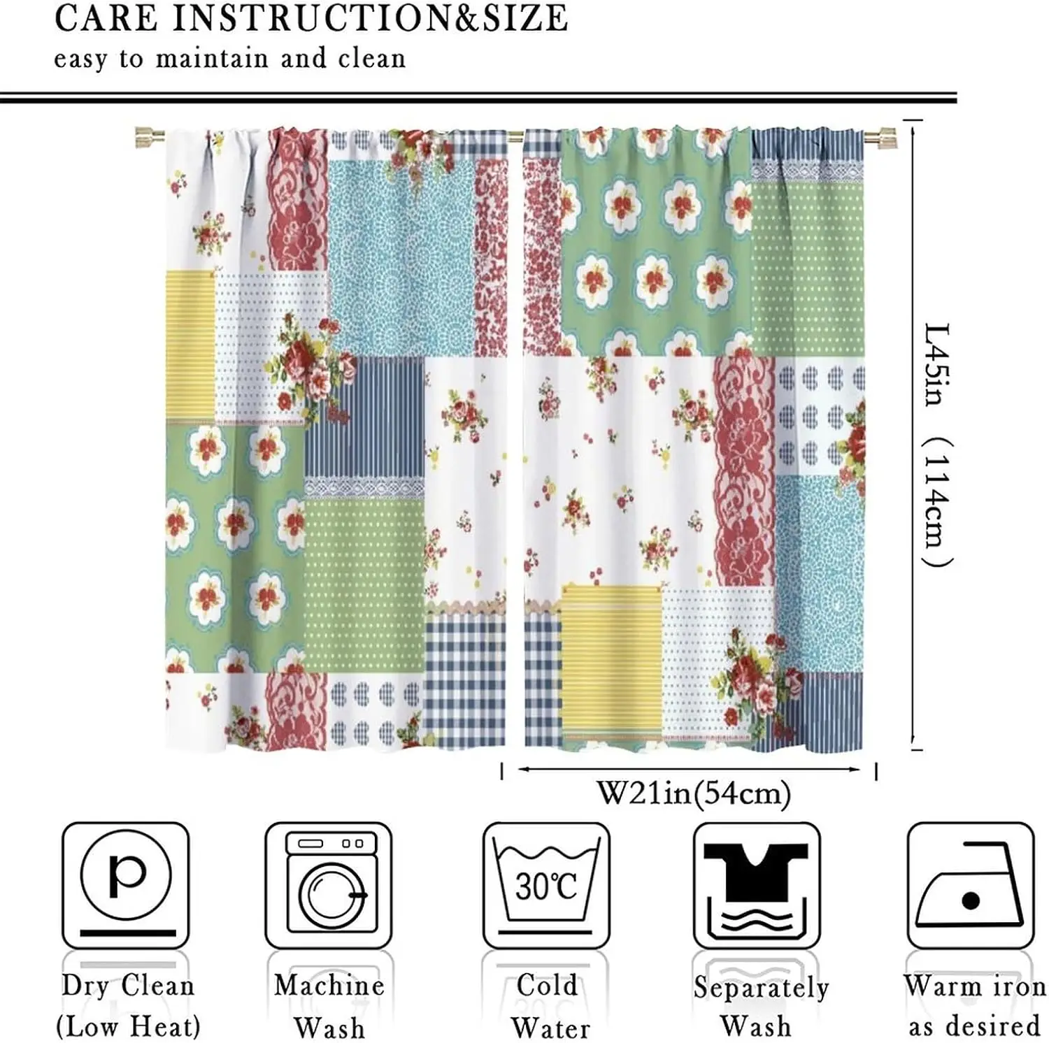 Grid Splicing Multicolor Small Rose Plaid Dot Print Blackout Rod Pocket Curtain Fresh Pastoral Soft Print Rustic Homestay