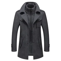 Nieuwe Winter Wollen Jas Mannen Mode Dubbele Kraag Dik Warm Jack Enkele Rij Trenchcoat Heren Casual Wollen Blends Overjassen