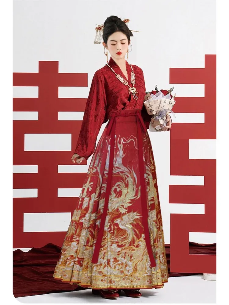 

Комплект красного платья, новый свадебный комплект невесты Hanfu, верхняя помолвка в китайском стиле