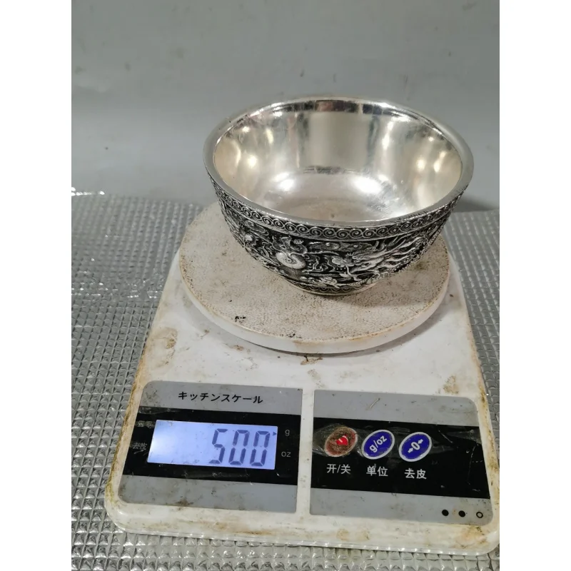 

Double Dragon Playing with Pearl Copper Object Collection Pure Copper Antique Silver Plated Qing Dynasty Qianlong Year Relief Ho