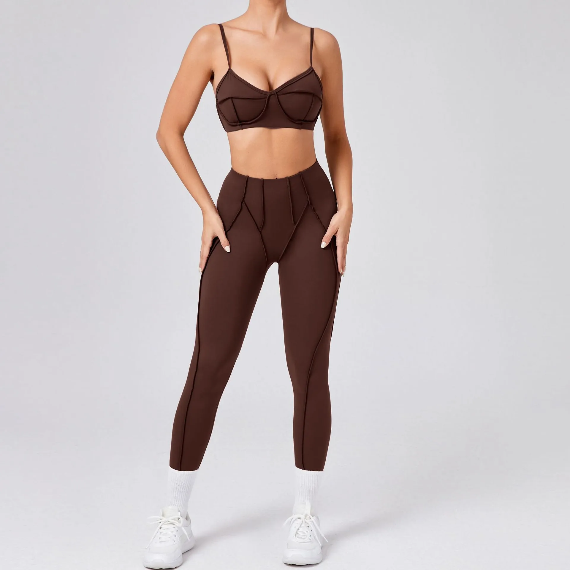 Ensemble de yoga à bretelles couleur chair pour femme, soutien-gorge de sport Squat Verde, leggings taille haute, pantalon de fitness, vêtements actifs féminins, olympiques d'entraînement, 1 pièce, 2 pièces