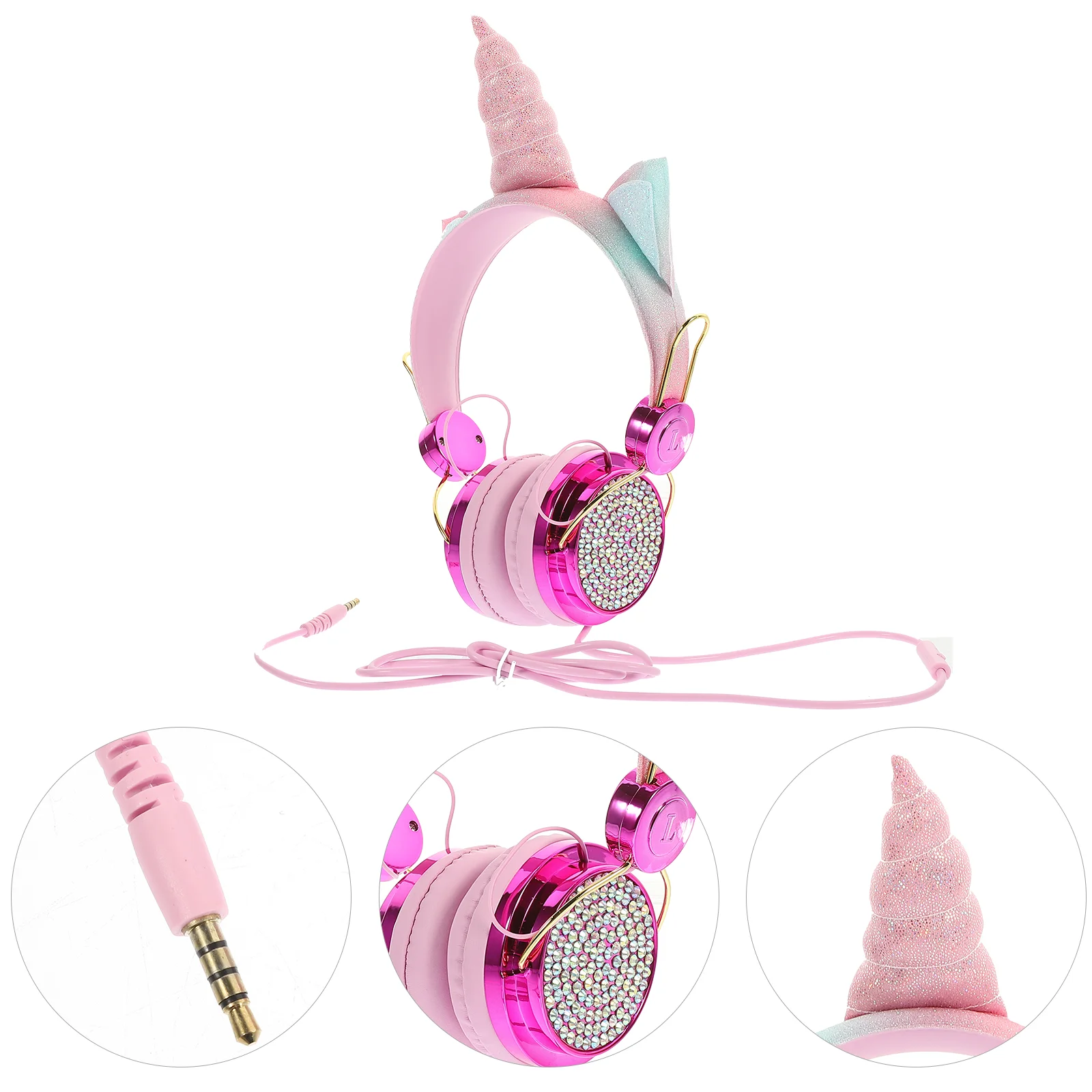 Wireless Earphones Overhead Headphones Unicorn Headset Earhook Flash 26X15X7CM Children with Mic Golden for School