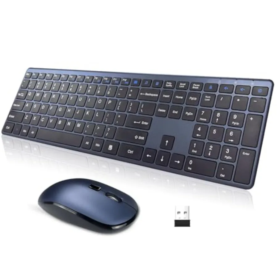 Wireless Keyboard and Mouse Combo2.4G USB Ultra Slim Quiet Full Size Matte PC Computer Keyboard and Mice 3 DPI 19 Multimedia Ke