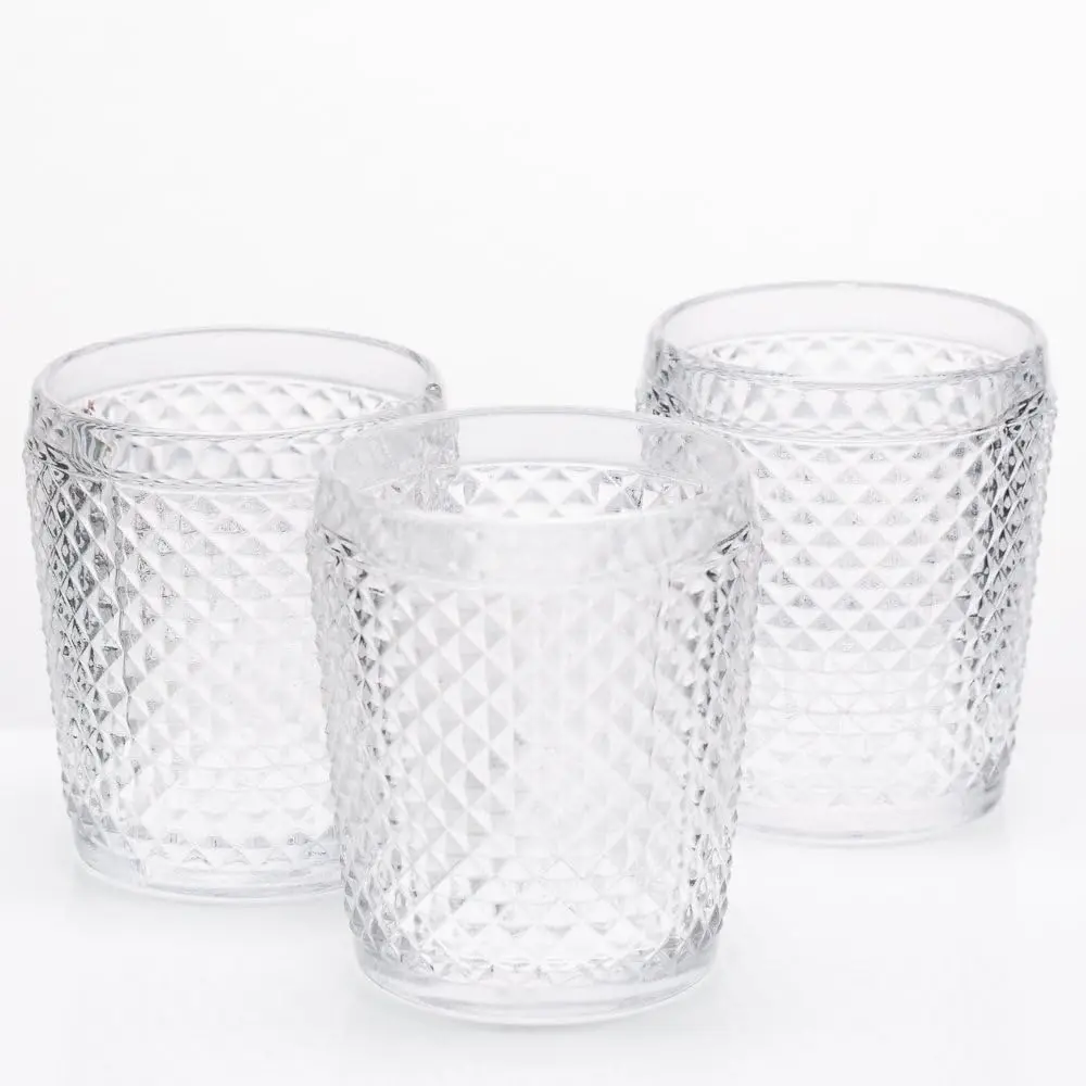 Diamond Candle Holder Clear Set of 48 Thick Premium Quality Glass Textured Diamond Detail Sturdy Composition