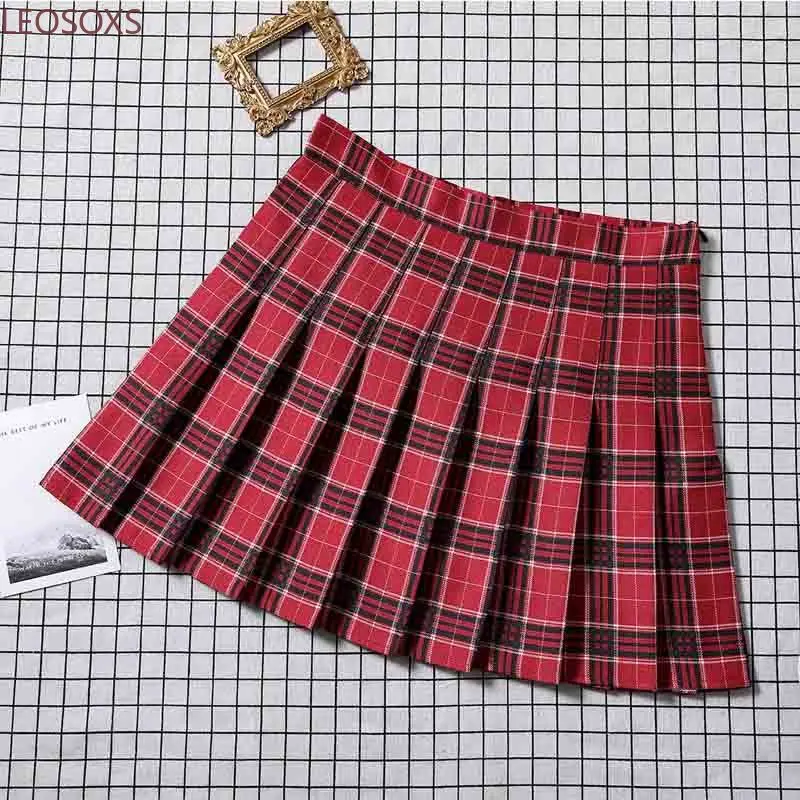 Women Summer Preppy Style Plaid Pleated Skirt School Uniform Anti Glare JK Skirt Harajuku Zipper Culotte High Waist A-line Skirt