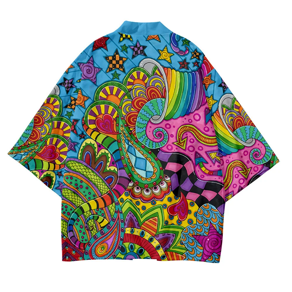 Japanese Style Cosplay Shirt Extraterrestrial Beings Print Men Women Traditional Samurai Kimono Haori Fantasy Beach Yukata