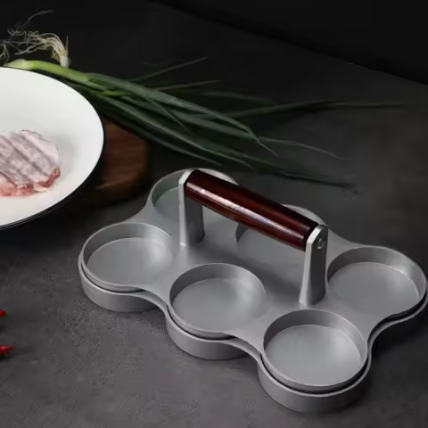 6 Grid Double Hole Burger Press Machine, Heavy Duty Non-Stick Hamburger Meat Press &amp; Patty Maker Mold for Steak Meatballs