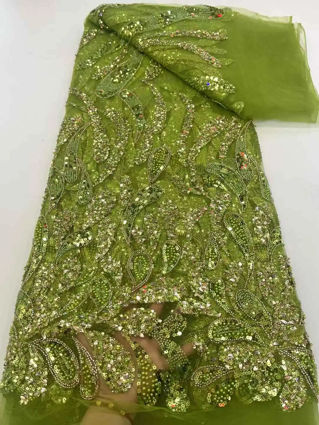 高級アフリカチュールレース最新ビーズスパンコール生地 2025 高品質ナイジェリアチュールネットレース刺繍花嫁レースドレス