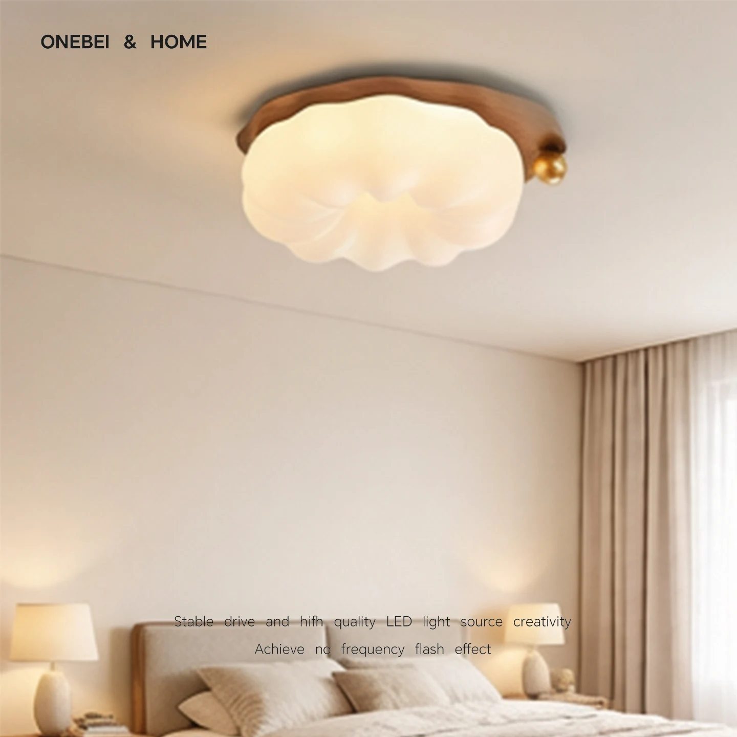 Modern Ceiling Light Walnut Color Retro Pumpkin Light Living Room Bedroom Dining Room Ceiling Decorative Light Home LED Lighting