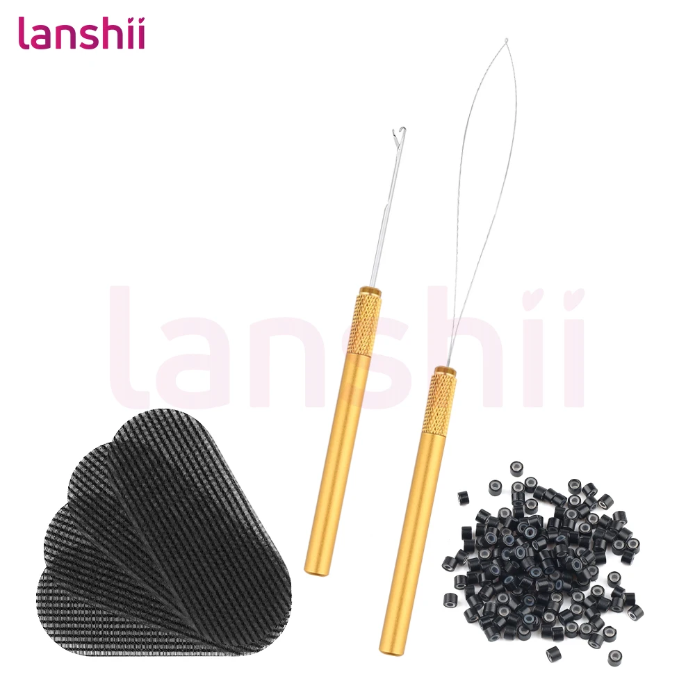 

Набор для наращивания волос Lanshii с бусинами – кольца для волос, игла-крючок, 8 держателей для волос и 200 микро-бусин 4 мм