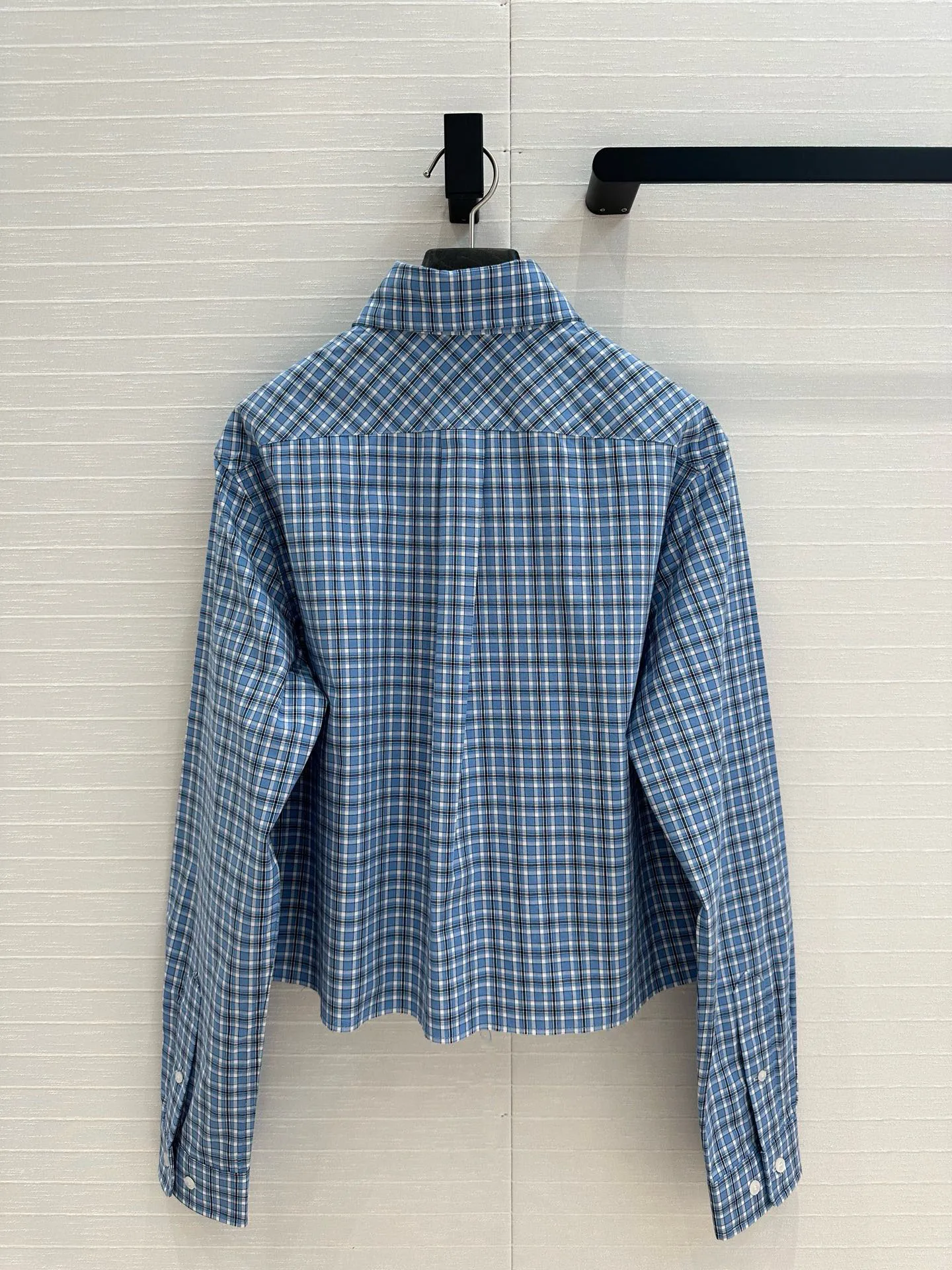 2025  Style Blue Checkered Short Shirt Retro College Style Artistic Girl Style Temperament VersatileTop