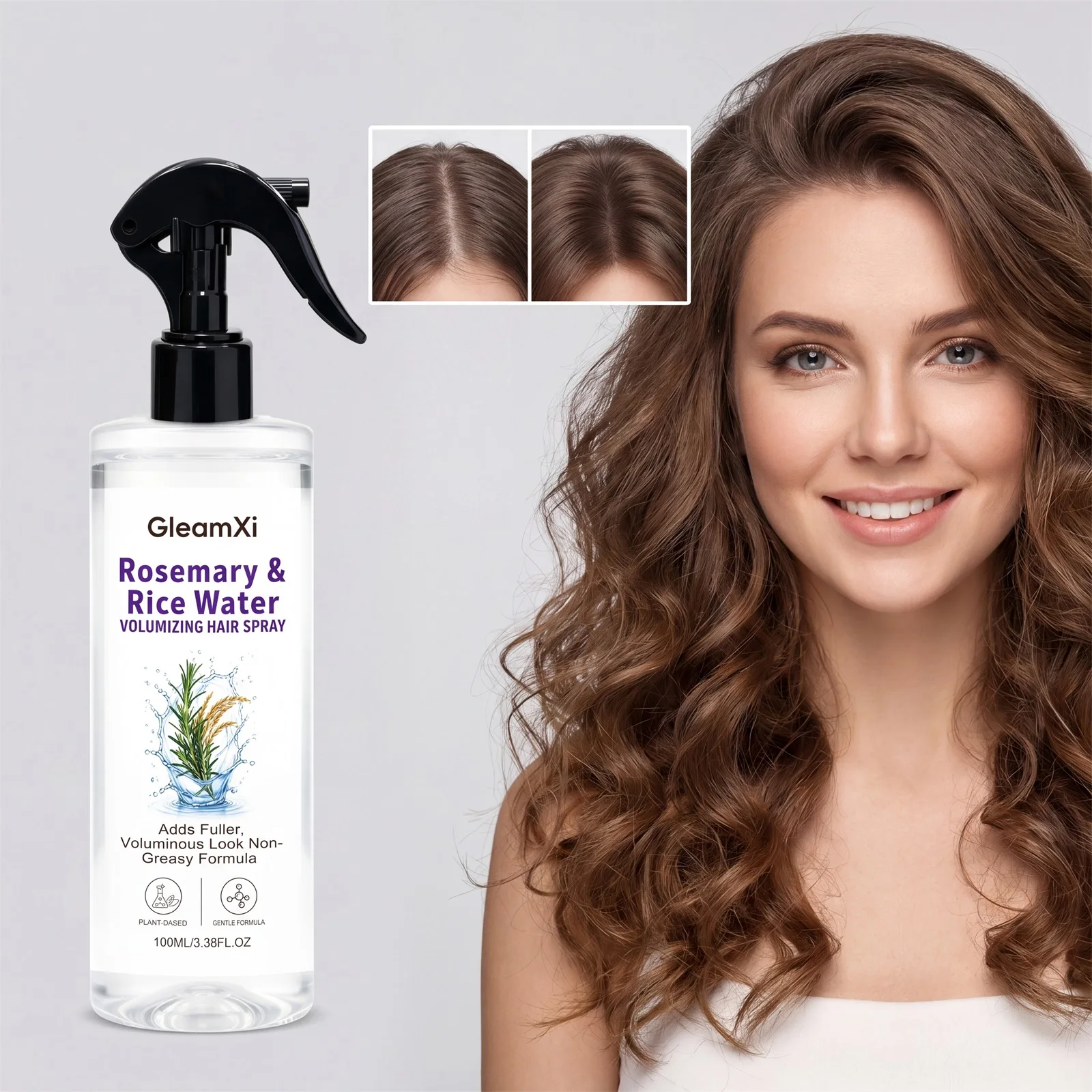 Rosemary Rice Water Hair Spray Volumizing Smoothing Leave-in Conditioner For Fine Flat Hair Oil Control Refreshing Scalp Care