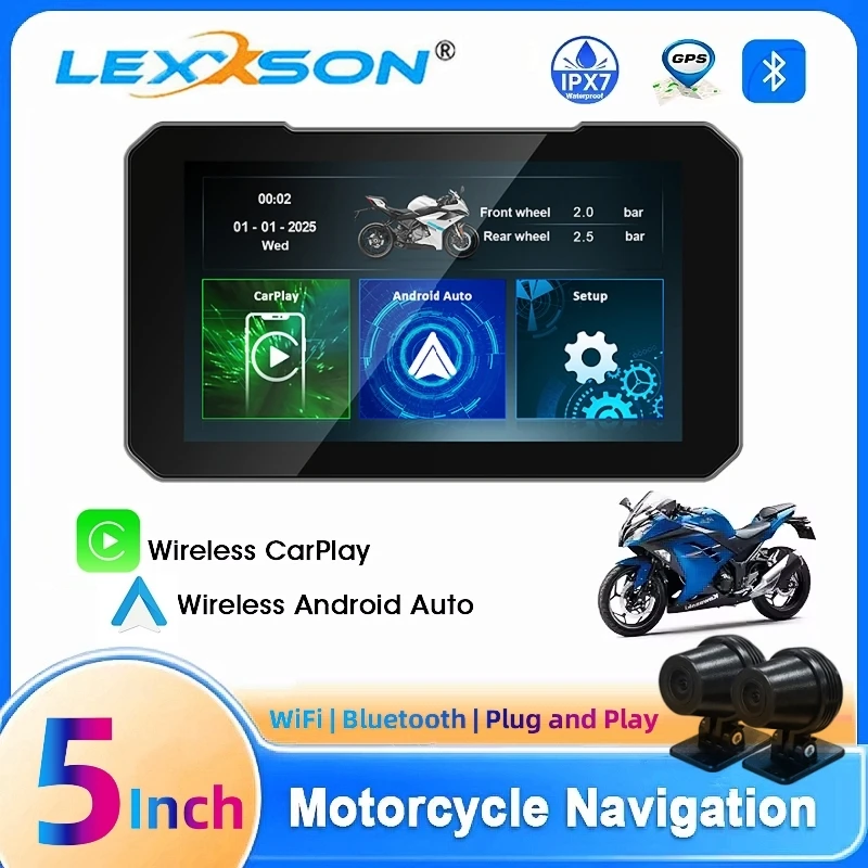 

5-дюймовый навигационный мотоциклетный видеорегистратор, водонепроницаемый экран Carplay, портативный мотоциклетный беспроводной Android-автомонитор