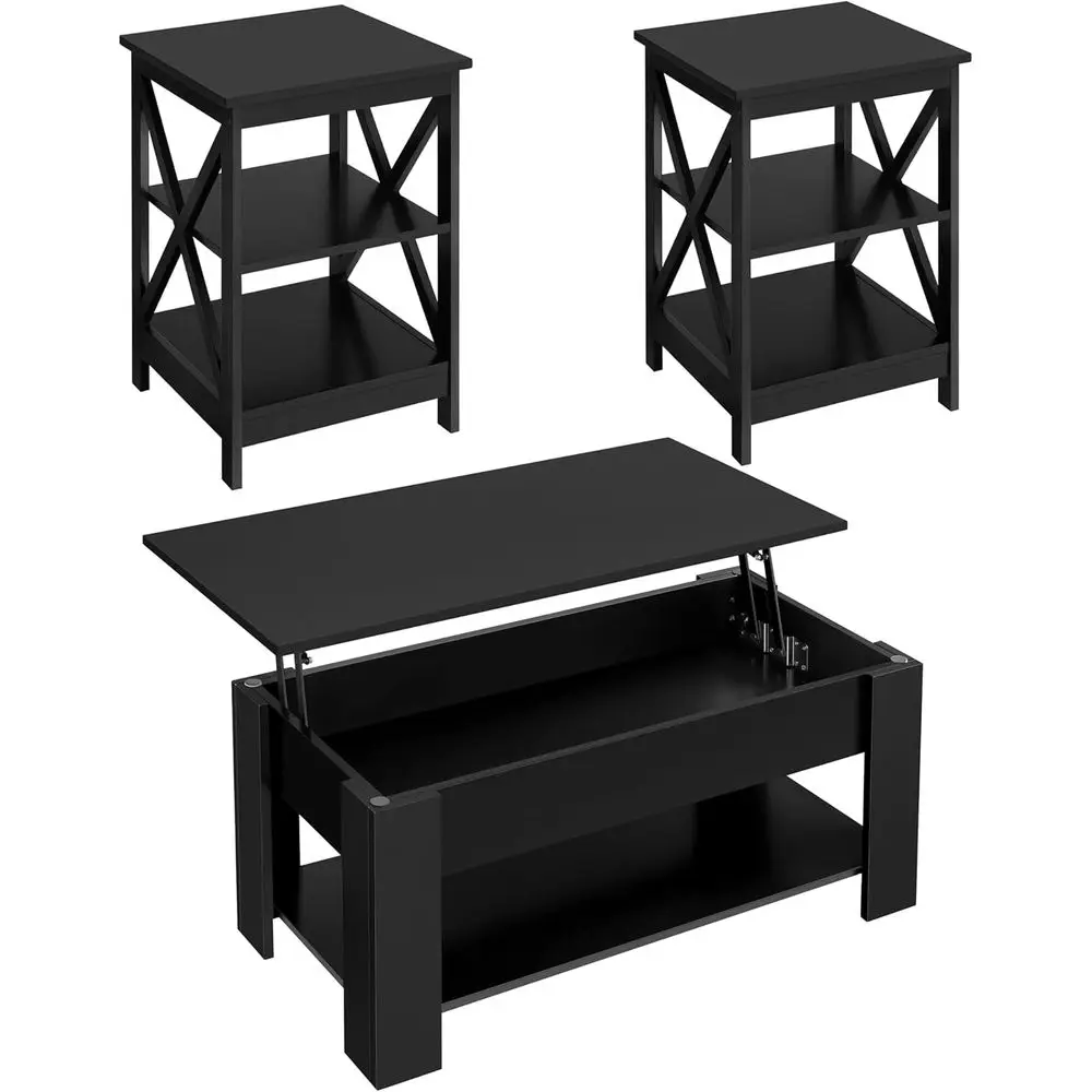 ern Living Room 3 Pieces Table Sets, Lit Top Coee Table and End Table Sets or Home and Oice, Easy Assembly Accent urniture with
