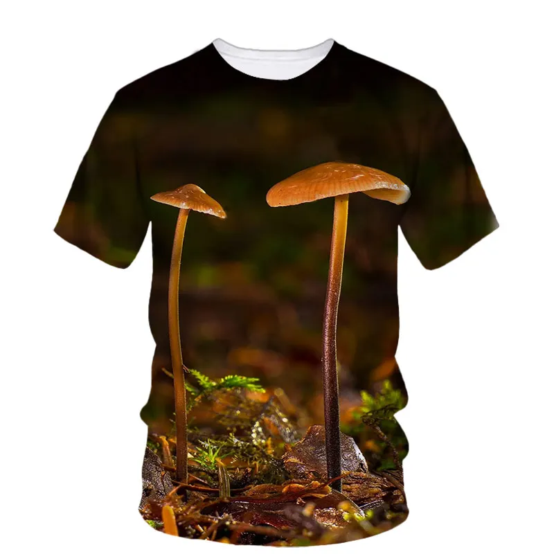 Fresh Color Mushroom Pattern Men'S T-Shirt Street Personalized Trend Creative O Collar Short Sleeve 3d Printed Oversized Shirt