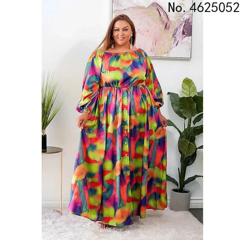 Autumn African Long Maxi Dress Slash Neck Off The Shoulder Backless Daily Evening Party Dress African Pleated Dresses For Women