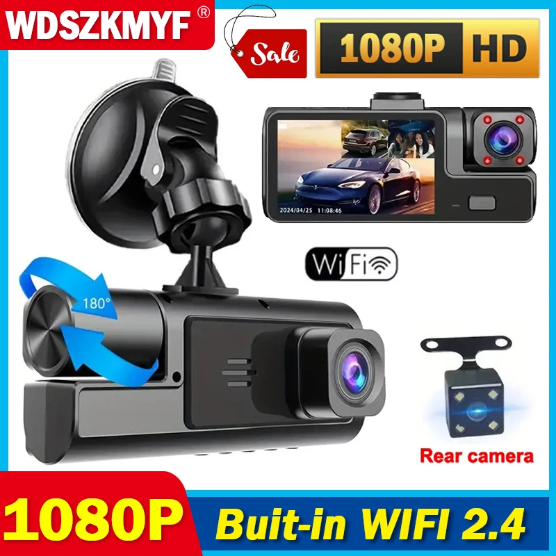 3 Channel WIFI 1080P Dash Cam for Cars Rear View Camera Night Vision Loop Recording & 3