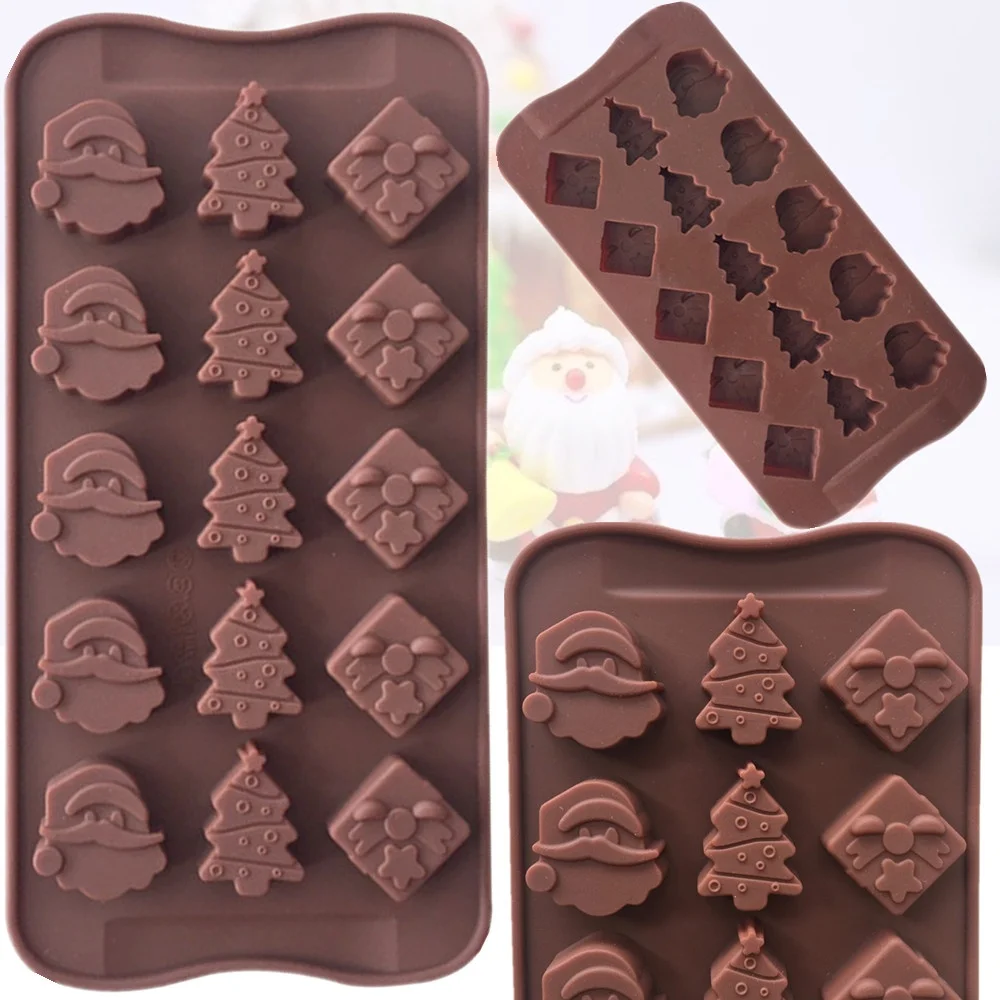 

Christmas Series Silicone Baking Chocolate Molds Santa Claus Head Gift Box Christmas Tree Cold Handmade Soap Mold