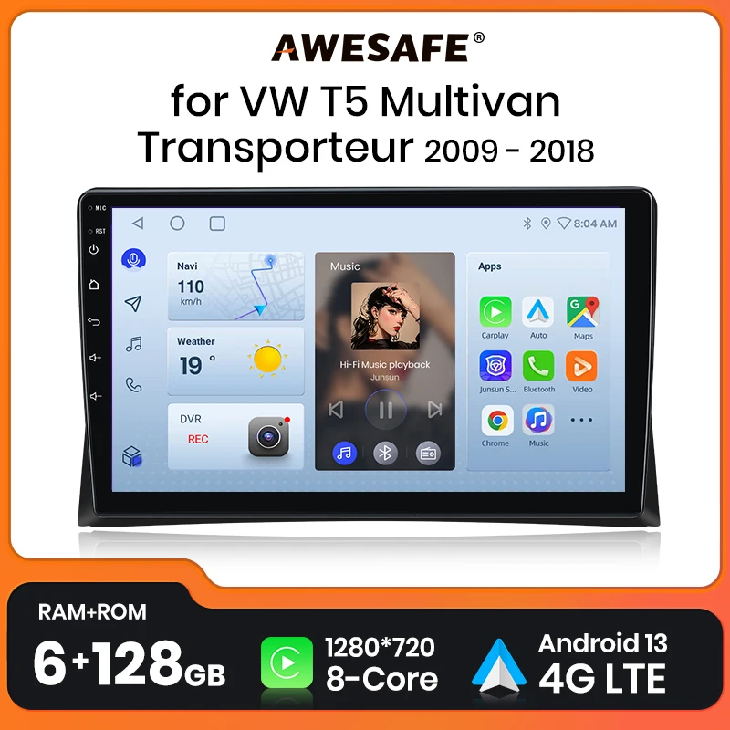 

AWESAFE беспроводной CarPlay Android 13 радио для Volkswagen Multivan T5 2003 - 2015 GPS навигация стерео автомобильные интеллектуальные системы