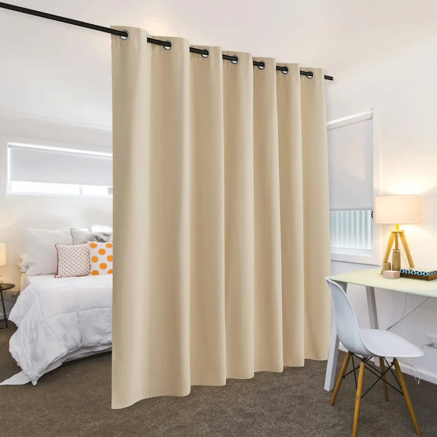 Blackout Waterproof Floor-Length Curtains Noise Reduction Privacy Partition for Living Room City Loft Cafes Clinic