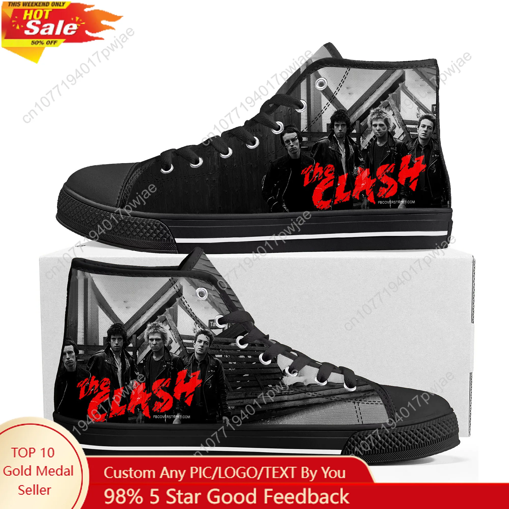 The Clash Rock Band أحذية رياضية عالية الجودة للرجال والنساء خفيفة الوزن من القماش أحذية رياضية للمشي لمسافات طويلة في غانا أحذية مخصصة غير رسمية