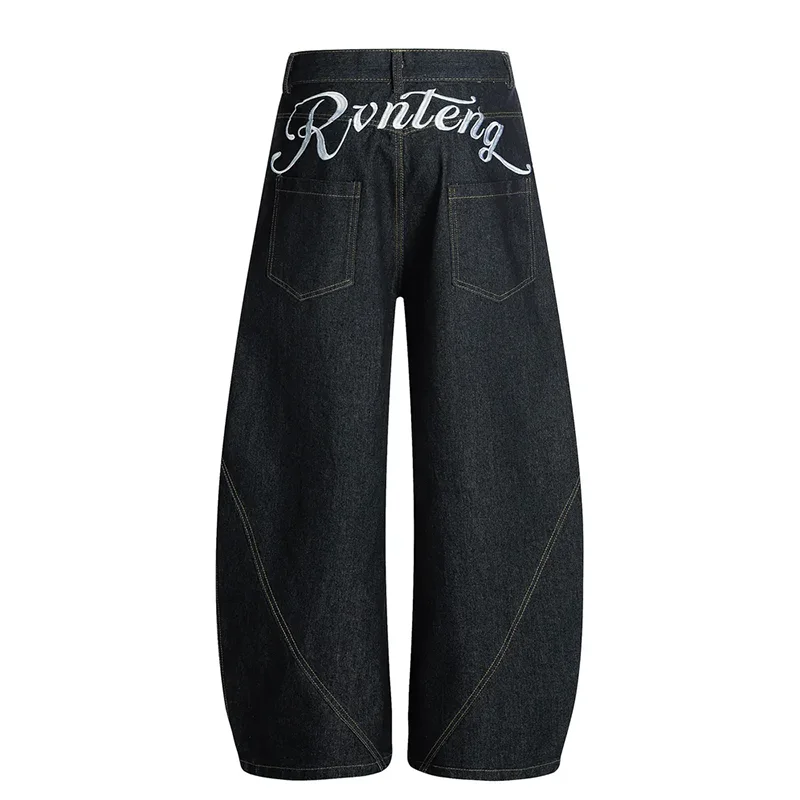 Y2K-pantalones vaqueros lavados Vintage para hombre y mujer, Vaqueros de pierna ancha holgados con bordado en la espalda y letras blancas, ropa de calle cómoda e informal