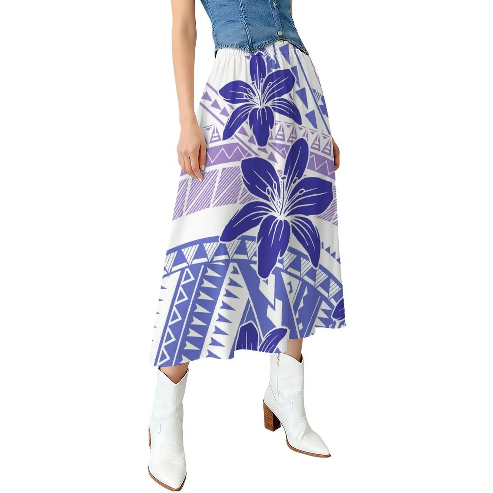 

Юбка на заказ без налогов, свободный и элегантный дизайн, эластичная талия, новая юбка 2025 года, полинезийская женская юбка с цветочным принтом Самоа