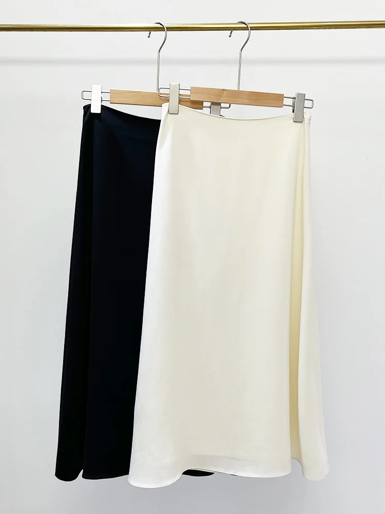 

Maxi Skirt for Women 2024 New Spring Summer High Waist Solid Color Simple Commuter A-line Jupe