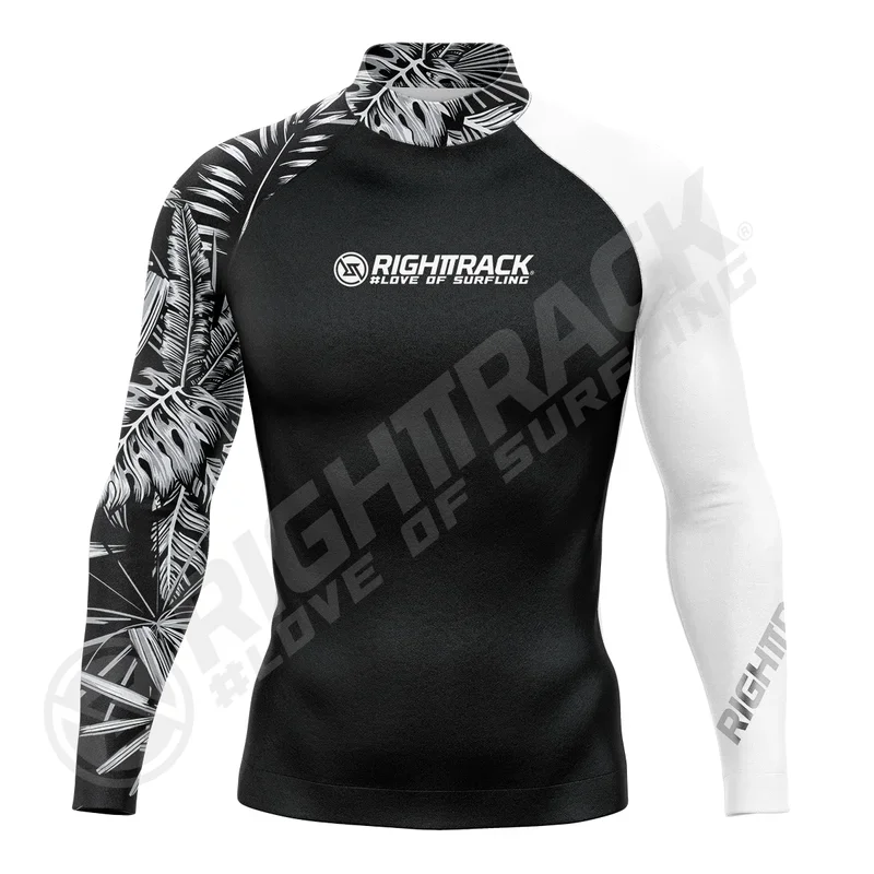 

New Men's Surfing Shirt Lycra Rashguard Surf Sportswear Beach Sunscreen UV Protection Swimwear UPF50 RIGHTTRACK Clothes