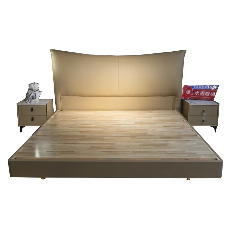 

Modern minimalist Italian light luxury minimalist double leather bed, master bedroom, soft suspension bed