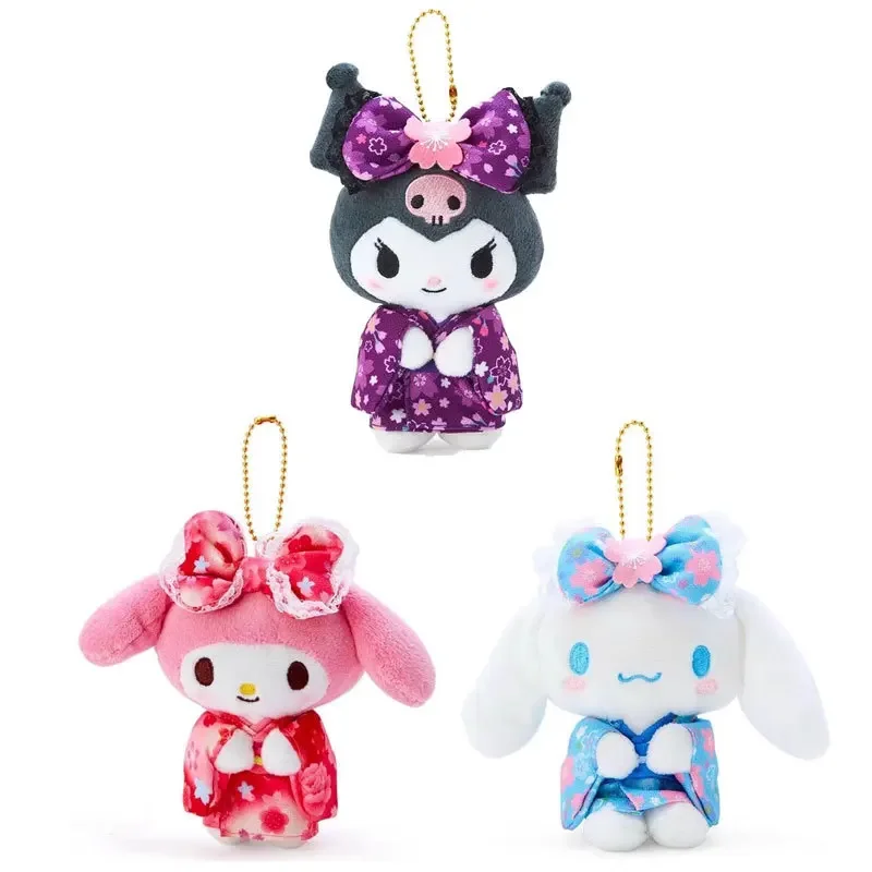 SanrioJapanese Sakura Kimono Kurome Student School Bag Plush Doll Pendant Decoration Children's Birthday Christmas Surprise Gift