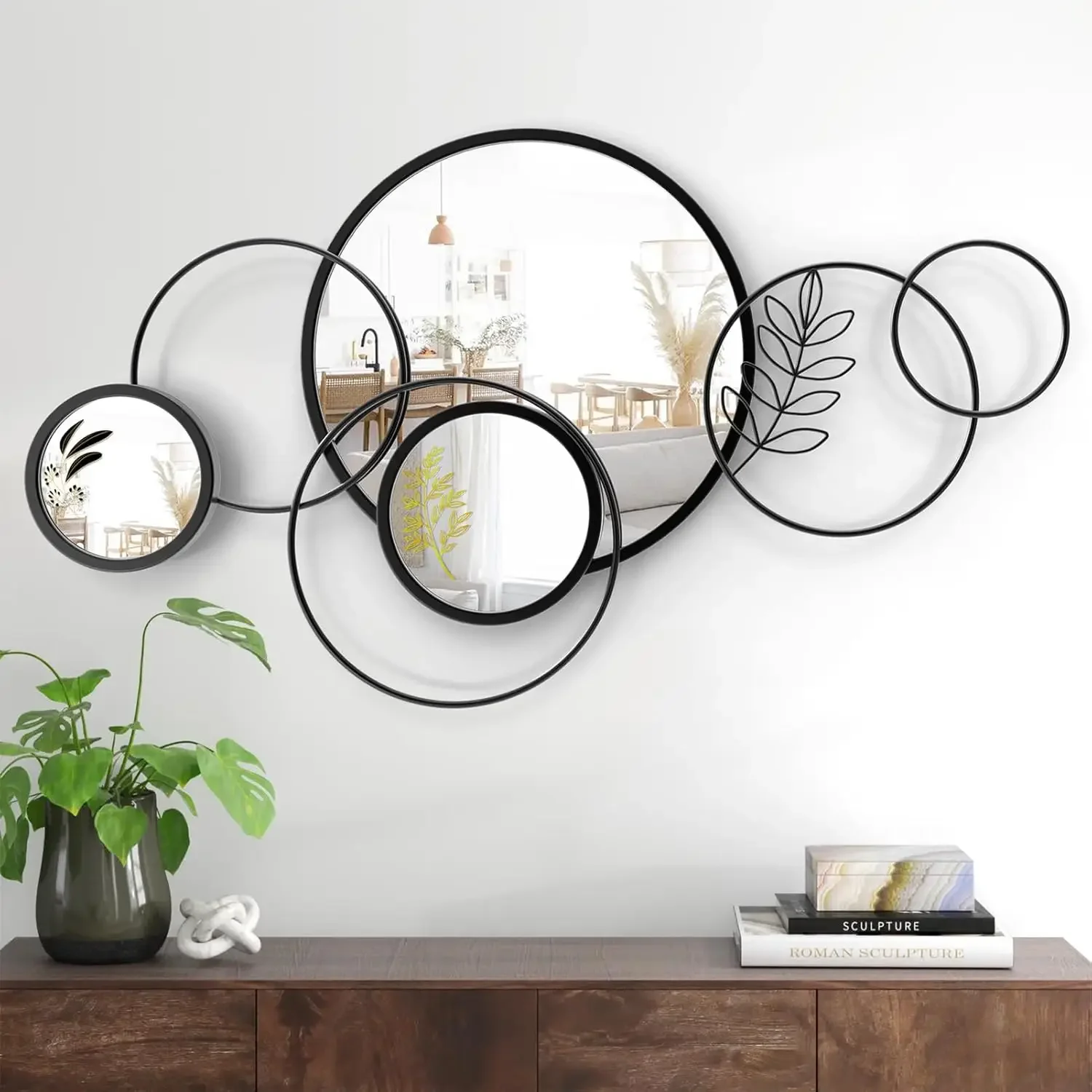 Decorative,Print Mirror Wall Decor Large round Decorative Mirror,Metal Wall Art Mirror for Entryway,Living Room,Bedr