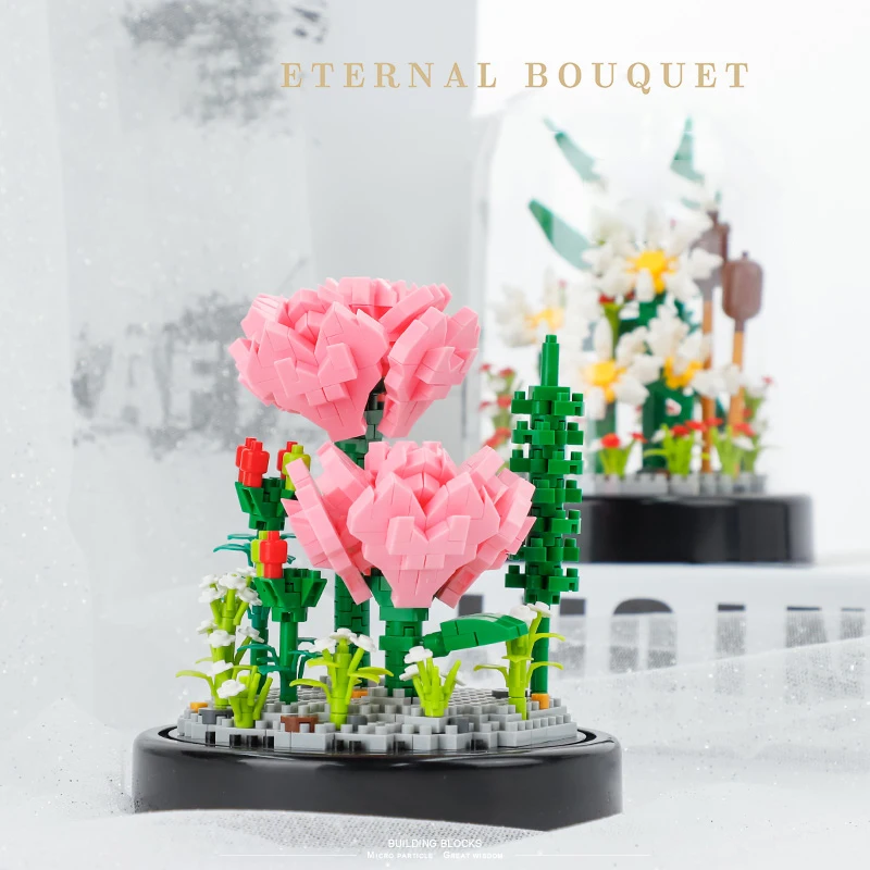 

Flower DIY Rose and Chrysanthemum Potted Bouquet Home Decoration 3D Model Flower Block Girl Boy Gift Building Blocks For Kids