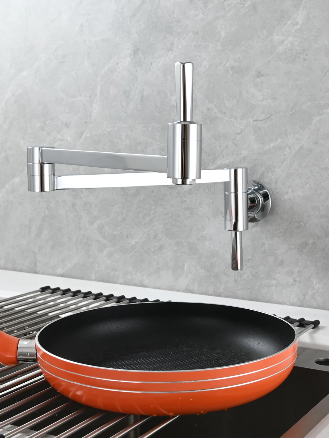 

Ciencia Pot Filler Faucet Wall Mount, Brass Folding Stretchable with Double Joint Swing Arm Single Hole Two Handles Kitchen