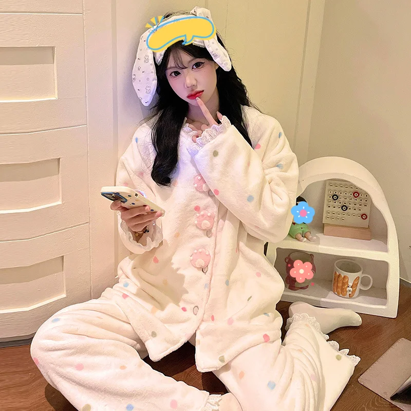 

Женские пижамы из кораллового флиса, весна-осень-зима, удобная одежда для сна на флисовой подкладке, утепленная милая фланелевая домашняя одежда, костюм