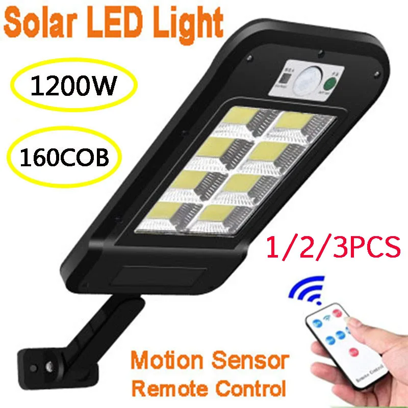 

1200W 160 COB Solar LED Street Light Waterproof PIR Motion Sensor Smart Remote Control Lamp Outdoor Garden Security Wall Light