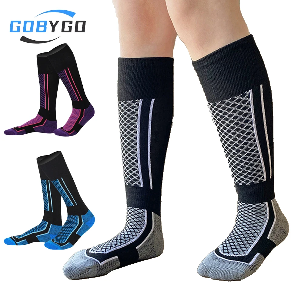 

GOBYGO Ski Socks Tall Tube Thickened Towel-Bottom Sports Socks Wear-Resistant Shock Absorption Mountain Climbing Adults Children