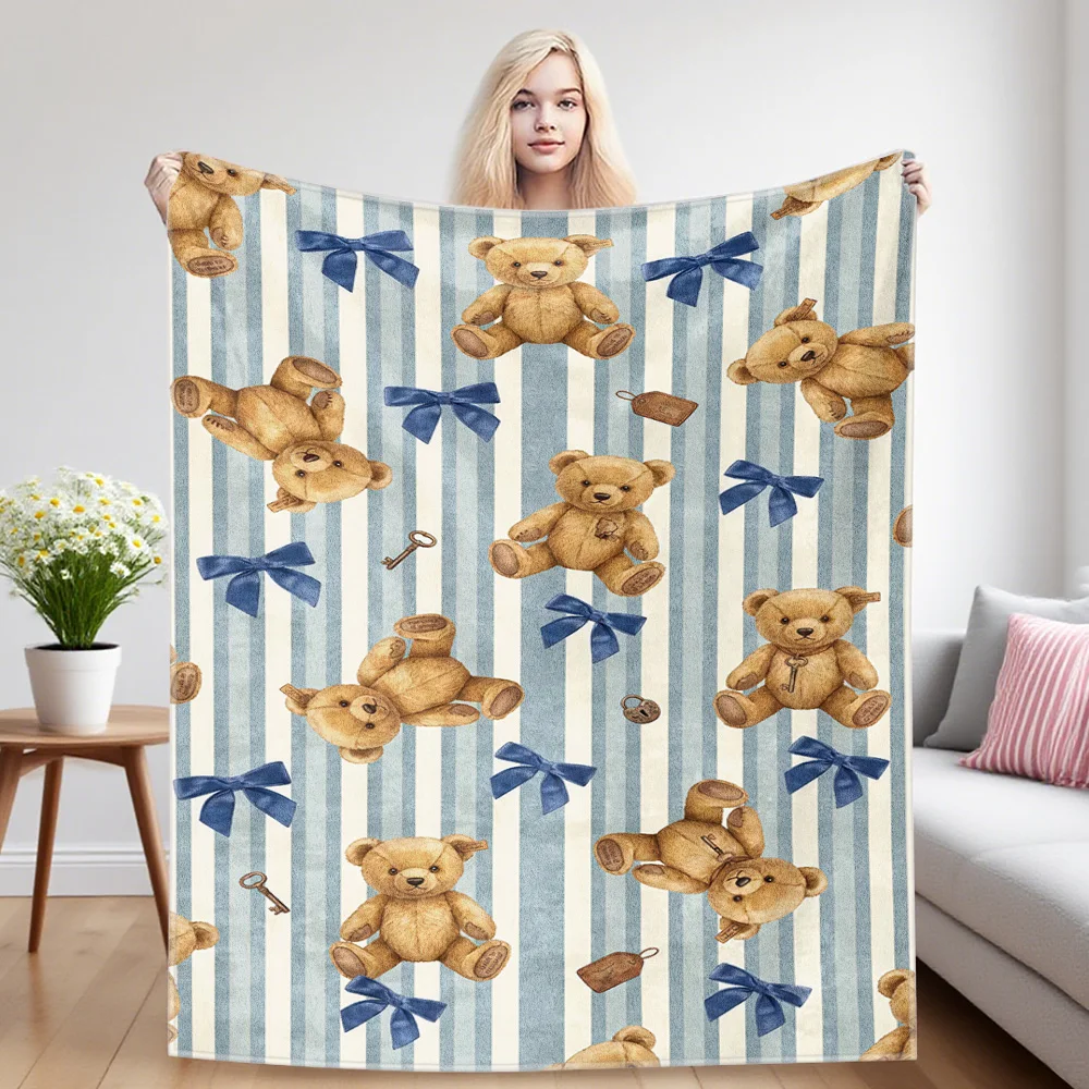 Vintage Bear Nap Blanket,Flannel Blanket,Suitable For Sofas,Beds,Cars,Rooms,Offices,Camping,Exquisite Gift Blankets