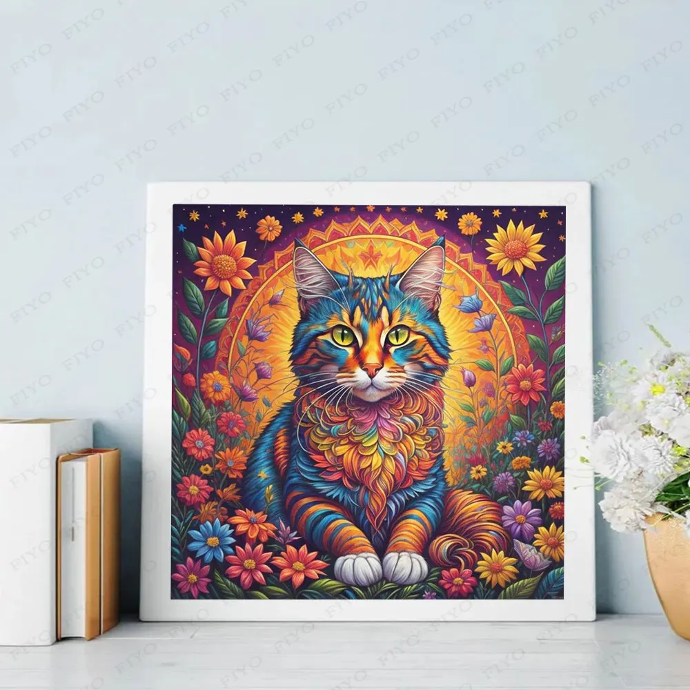 5D DIY Diamond Painting Colorful Cat Mosaic Animal Diamond Embroidery Flower Cross Stitch Kit Decoration for Living Room