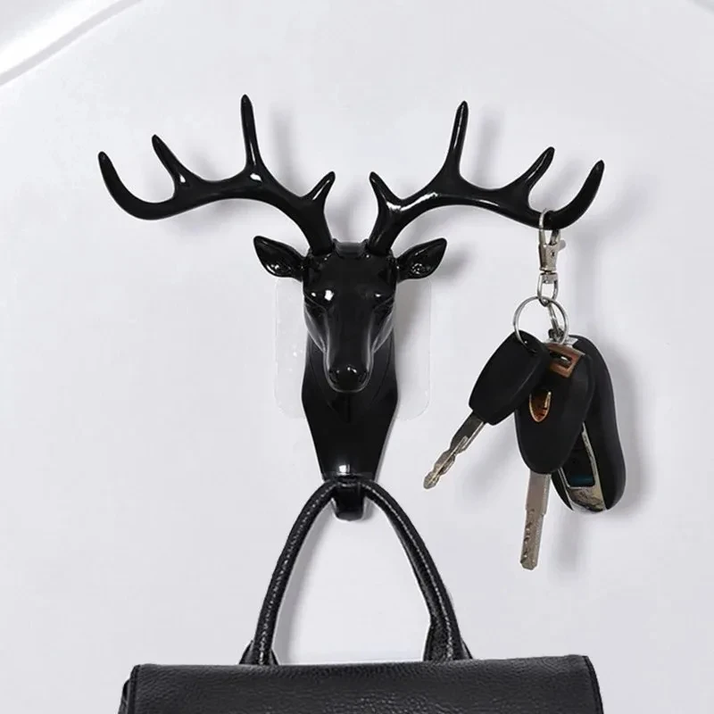 Vintage Deer Hanger Clothes Hanger Deer Horn Hat Scarf Key Deer Horn Hanger Wall Decoration Strong Bathroom Adhesive Hook