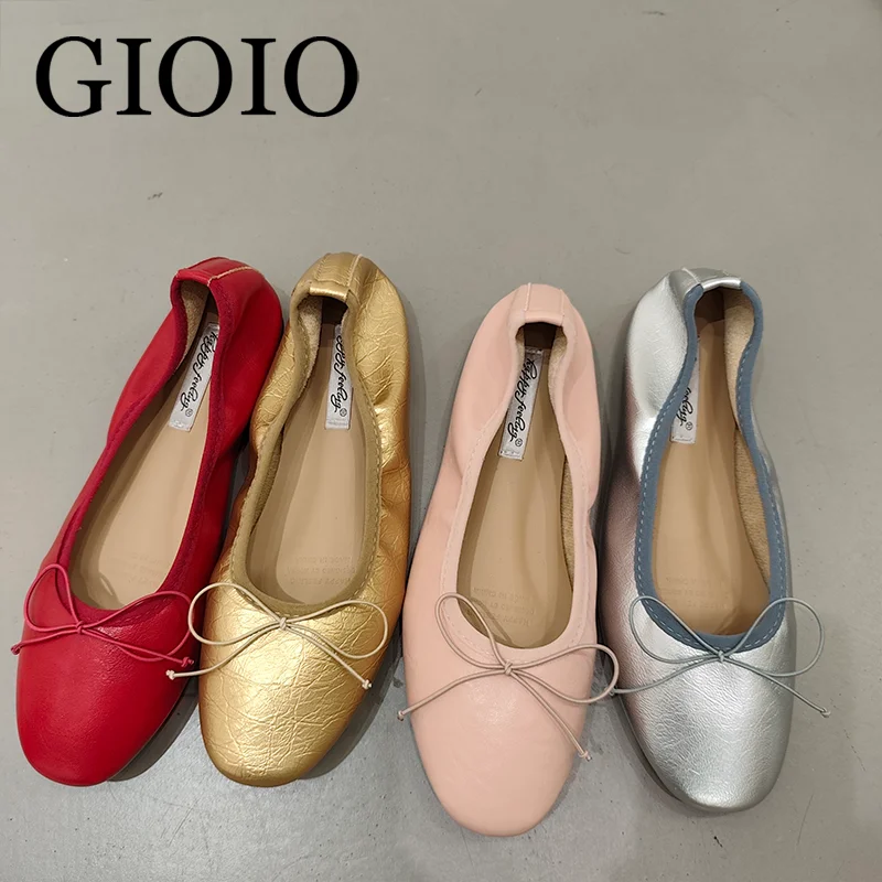 

GIOIO 2026 Round Toe Flat Casual Shoes Women Flats Ballet Female Ballerina Soft Moccasins Female BowKnot Shallow Classic Mujer