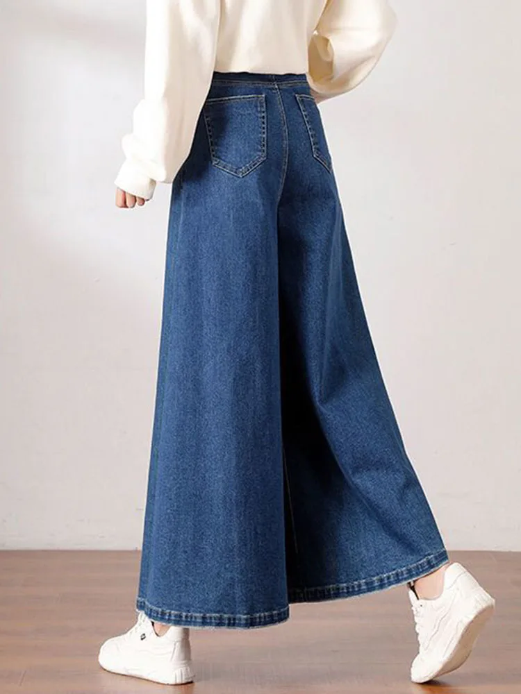 เกาหลีแฟชั่น Baggy กางเกงยีนส์ขากว้างผู้หญิง Casual วินเทจสูงเอวกางเกงยีนส์กางเกงฤดูใบไม้ผลิฤดูใบไม้ร่วง Streetwear Chic ล้าง Vaqueros ใหม่